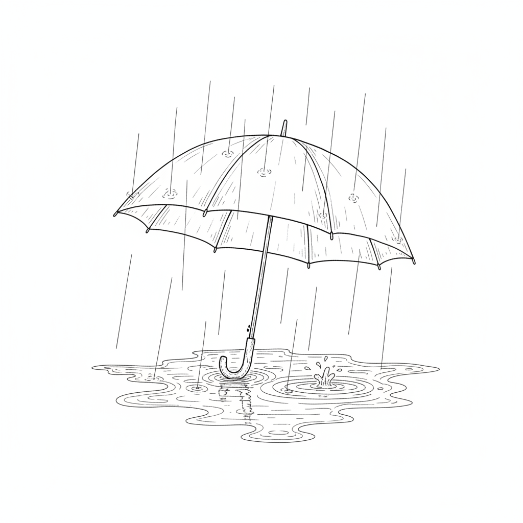 Cahier aquarelle Sous la pluie - 01 parapluie trait