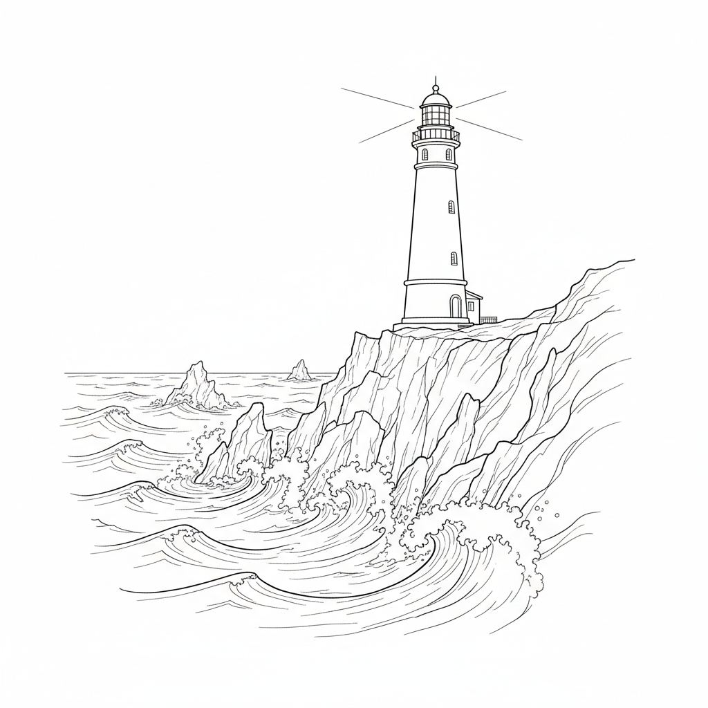 Cahier aquarelle Bord de mer - 1 phare (trait)