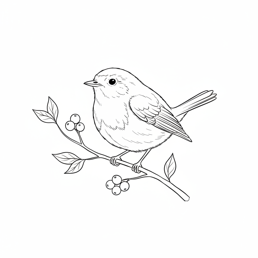 Cahier aquarelle Oiseaux - 01 rouge gorge trait
