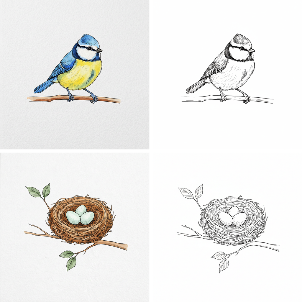Cahier aquarelle - dessins colorises et trait