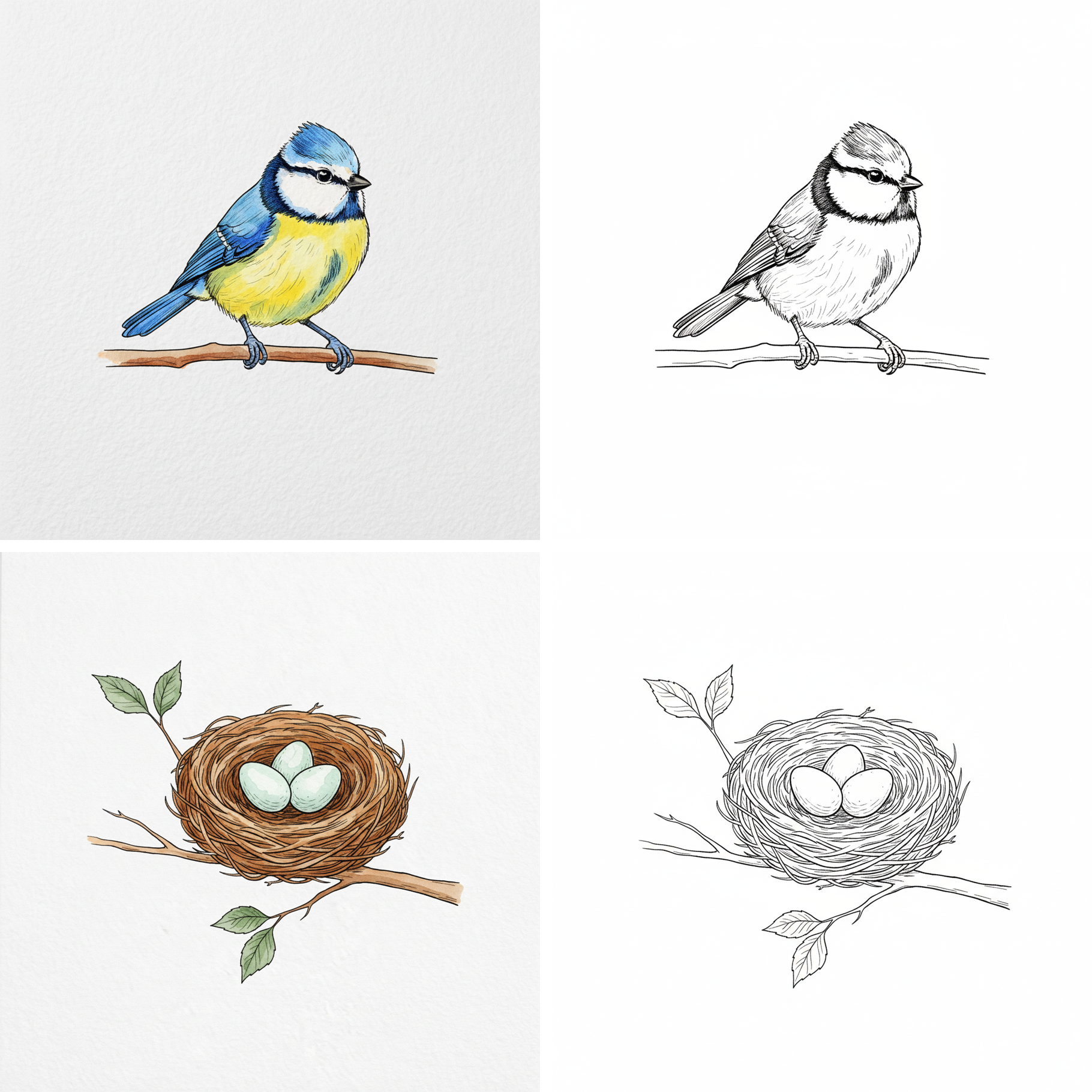 Cahier aquarelle - dessins colorises et trait