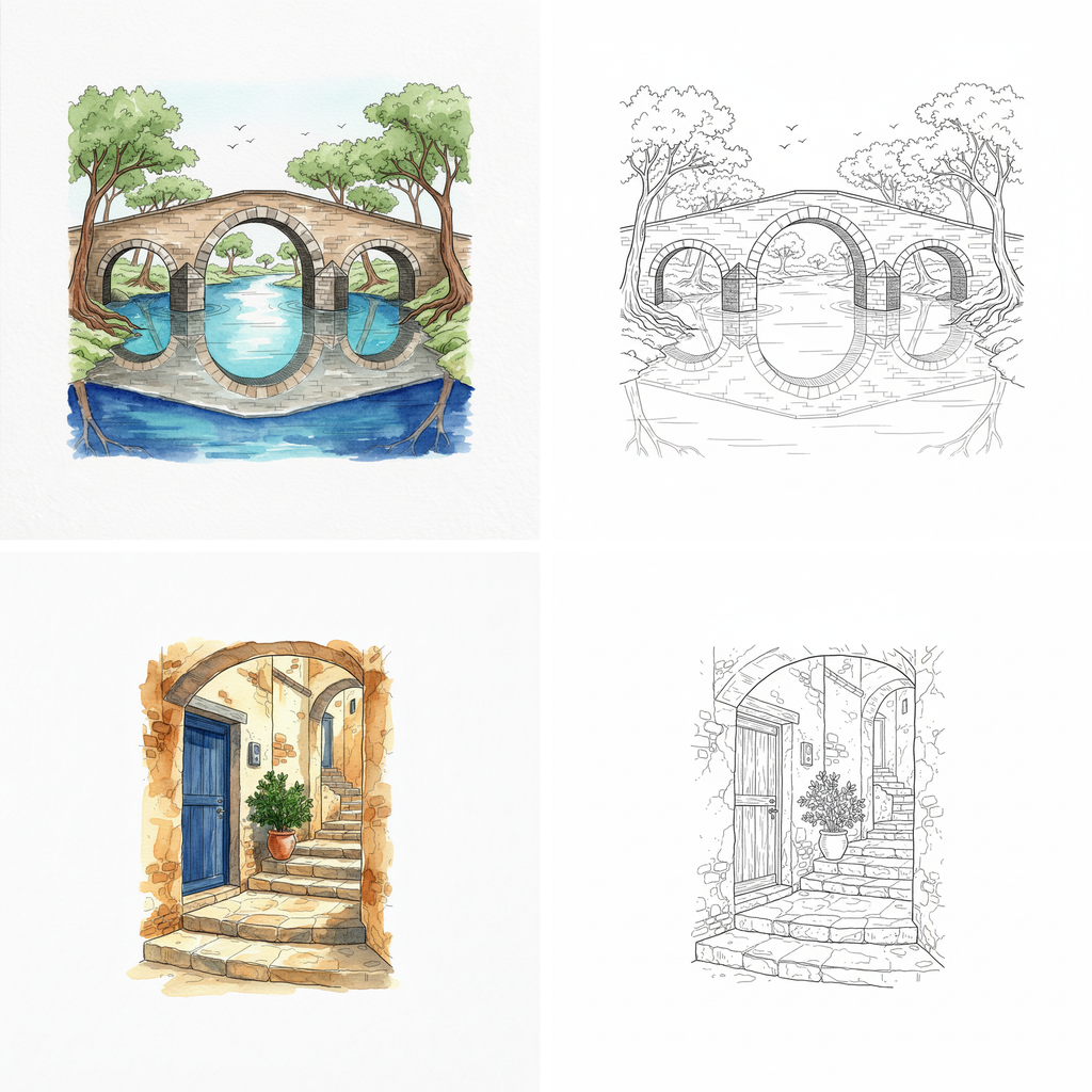 Cahier aquarelle - dessins colorises et trait